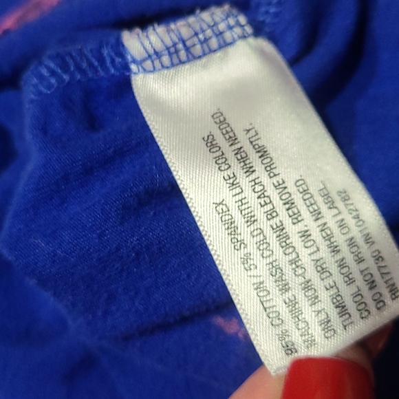 Merona T-shirt Top Size Large 3/4 Sleeves Royal Blue Neon Pink Tie Dye Casual - Picture 7 of 7